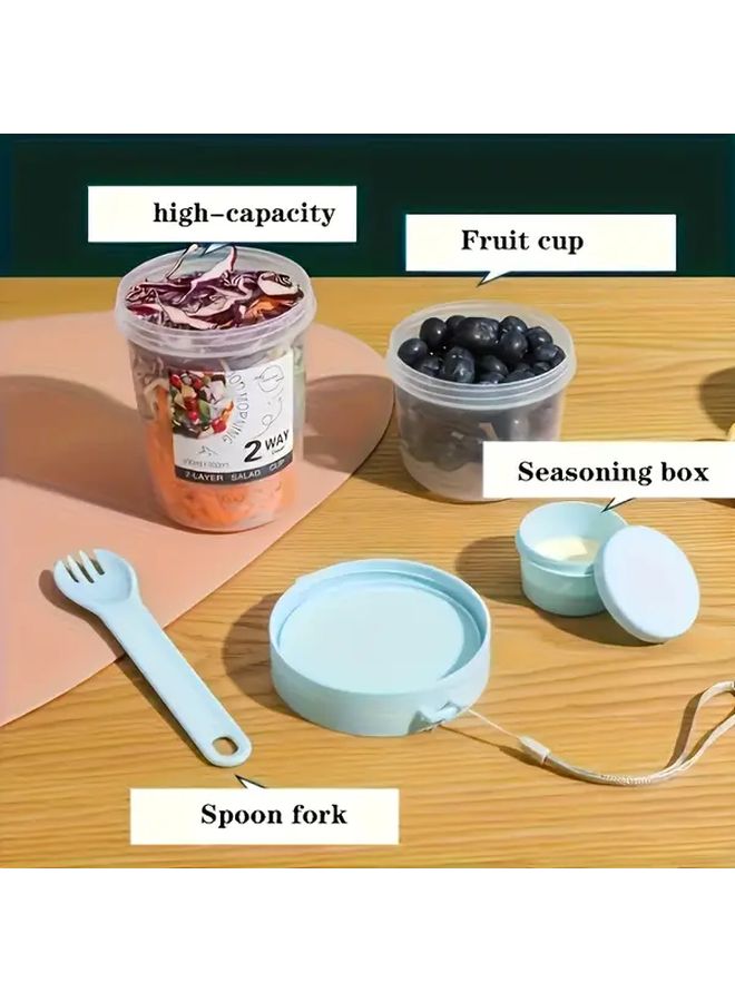 Pink Portable 3 Color Salad Shaker Cup With Fork For Overnight Oats Yogurt Fruit Meal Prep - Image 4