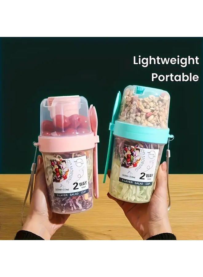 Pink Portable 3 Color Salad Shaker Cup With Fork For Overnight Oats Yogurt Fruit Meal Prep - Image 2