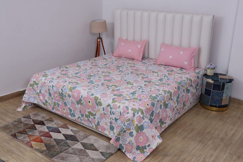 RD TREND® Presents Luxurious Supersoft Cotton Feel 210 Tc (100x108 Inch) bedsheet for Double Bed King Size with 2 Pillow Covers Size 18x28 Inch Color- Cream Pink Pattern-Floral - Image 5