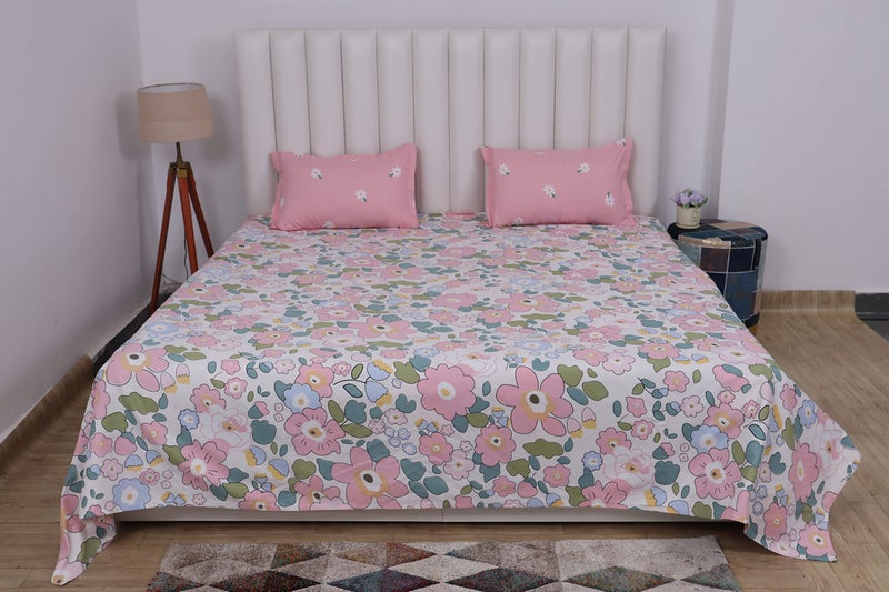 RD TREND® Presents Luxurious Supersoft Cotton Feel 210 Tc (100x108 Inch) bedsheet for Double Bed King Size with 2 Pillow Covers Size 18x28 Inch Color- Cream Pink Pattern-Floral - Image 4