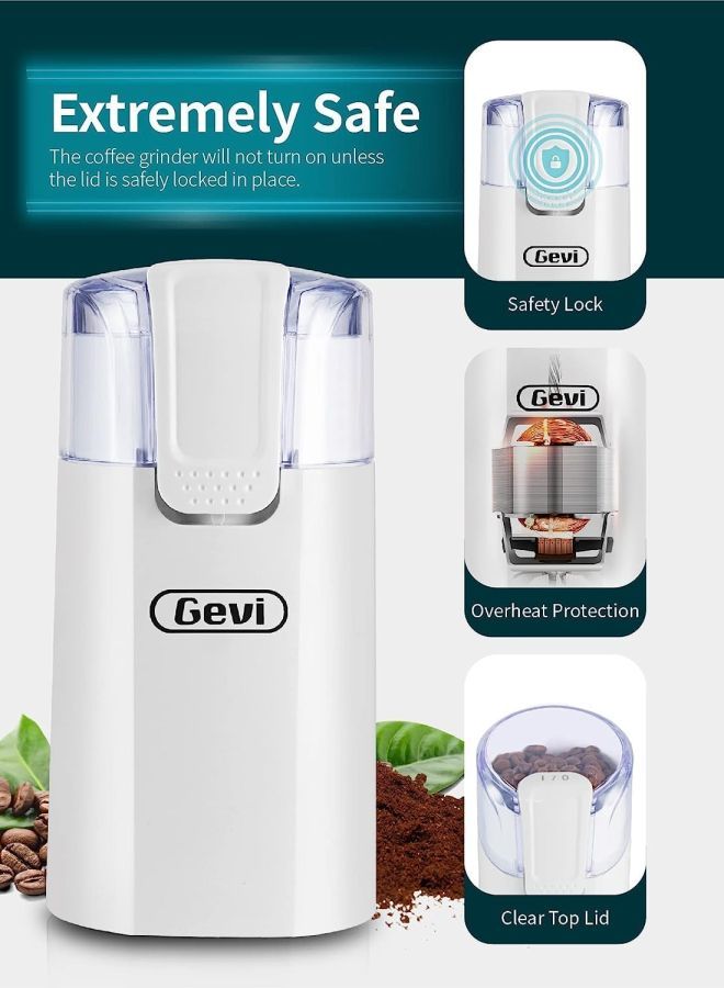 Gevi One-Touch Button Electric Coffee Grinder Coffee Bean Grinder for Coffee Espresso Latte Mochas, Noiseless Operation-white - Image 2