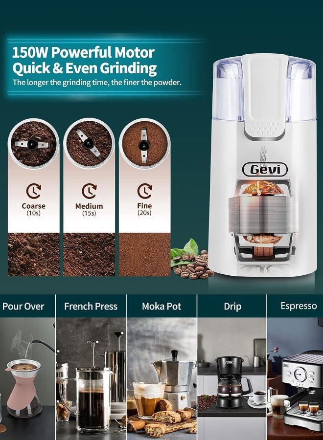 Gevi One-Touch Button Electric Coffee Grinder Coffee Bean Grinder for Coffee Espresso Latte Mochas, Noiseless Operation-white - Image 4