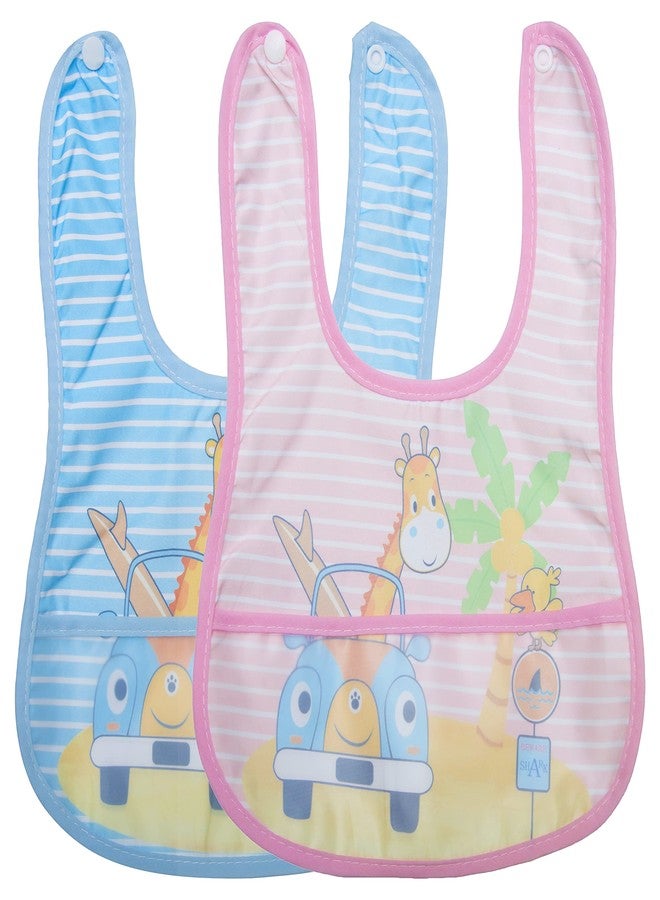 BTfash Babies Soft Button Bib for Feeding | Waterproof Bib for New Born | Washable Feeding Aprons for Infants & Toddlers | Reusable, Comfortable & Ideal for Mealtime | Gentle on Skin (Assorted_PO2) - Image 1