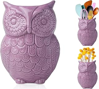 Comfify Owl Utensil Holder Decorative Ceramic Cookware Crock & Organizer, in Lovely Purple Color - Utensil Caddy and - Image 1