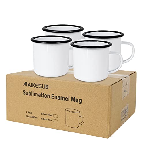 MAIKESUB 4 Pack Sublimation Blank Enamel Mug 12 OZ with Black Rim Camping Travel Coffee Metal Mug Can be used as a gift for Christmas Thanksgiving Mother's Day Father's Day - Image 4
