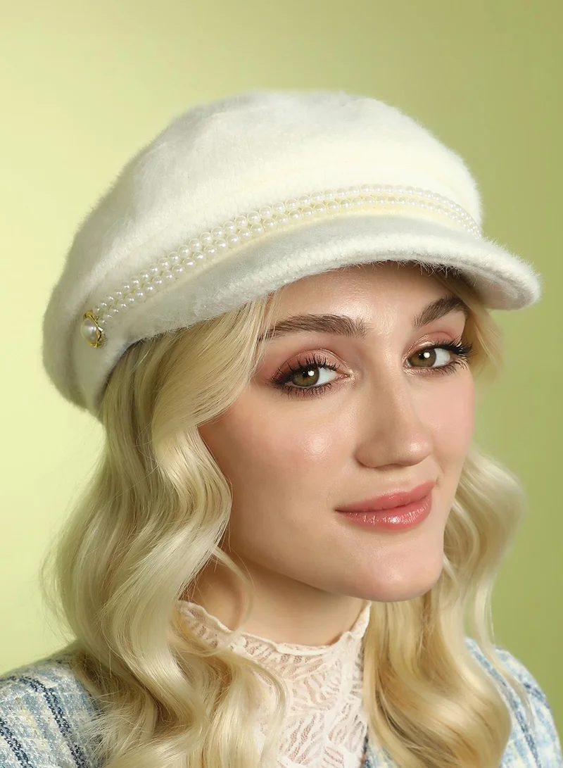 Haute Sauce  Pearl-Lined Breton Cap - Powder White for Women | Best Price UAE