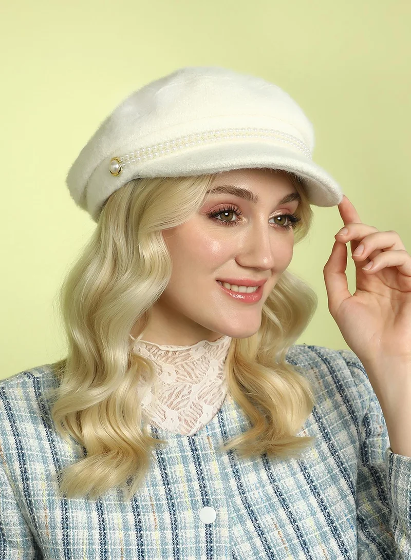 Haute Sauce  Pearl-Lined Breton Cap - Powder White for Women | Best Price UAE