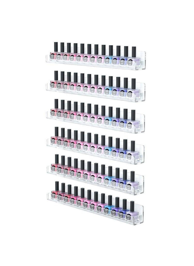 FEMELI - FEMELI Nail Polish Wall Rack: 6 Shelves 15 Inch Clear Acrylic Nail Polish Organizer for 66-90 Bottles Multi-Purpose Acrylic Floating Shelves (15 Inch, Clear) - Image 1