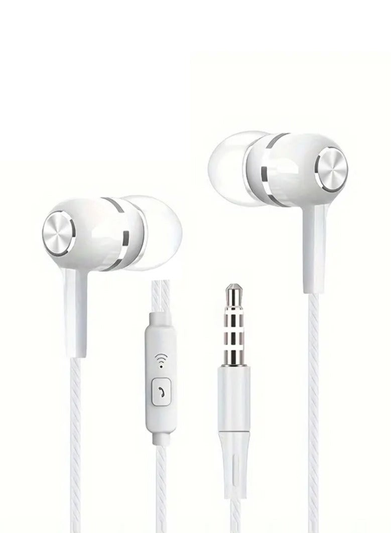 In Ear Wired Earphones with 3.5mm Jack and Mic - White - Image 1