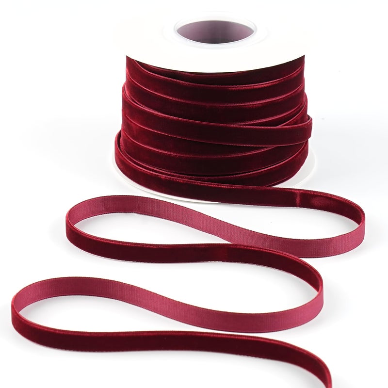 DINDOSAL Burgundy Velvet Ribbon 38 Inch Single Face Thin Velvet Ribbon for Gift Wrapping Wedding Baby Shower Birthday Graduation Decor 25 Yards