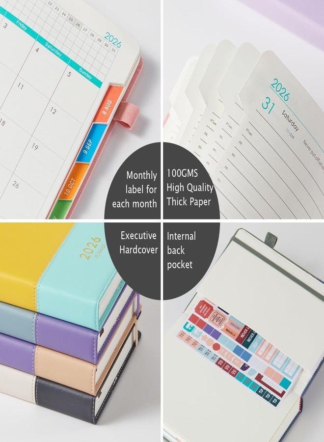 PLANNITY Daily Planner 2026, Planner Calendar Jan 2026 - Dec 2026 with Monthly Tabs, 5.7'' X 8.4'', 365 One Page Per Day Planner with Hourly Schedule, Leather Cover, Inner Pocket, Stickers, for Women/Men - Image 2