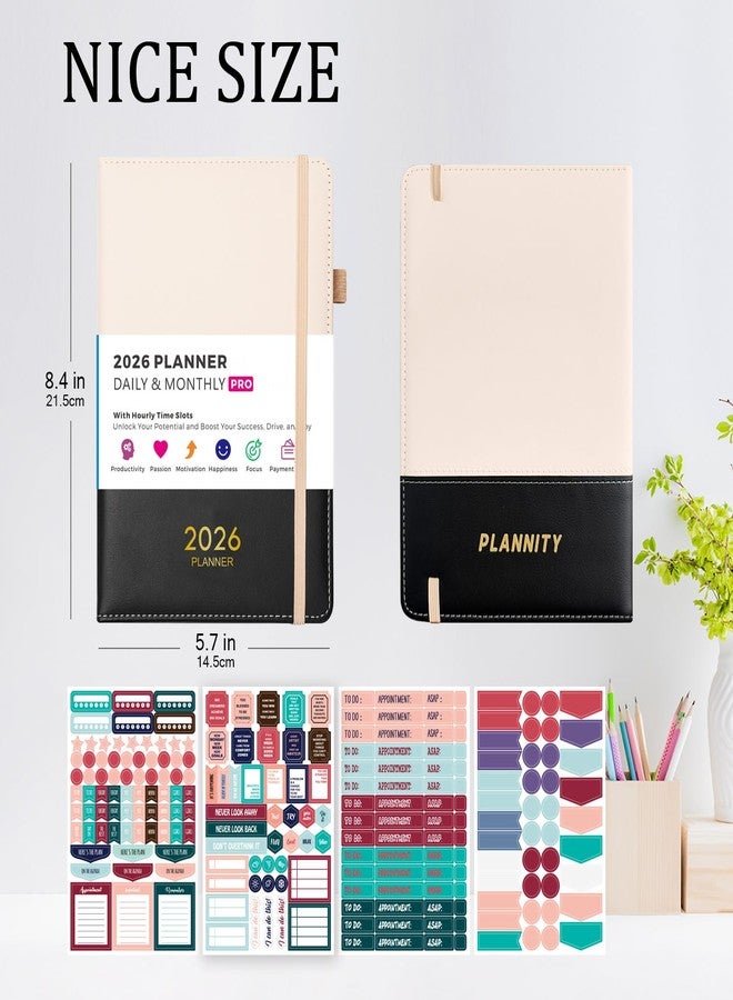 PLANNITY Daily Planner 2026, Planner Calendar Jan 2026 - Dec 2026 with Monthly Tabs, 5.7'' X 8.4'', 365 One Page Per Day Planner with Hourly Schedule, Leather Cover, Inner Pocket, Stickers, for Women/Men - Image 3