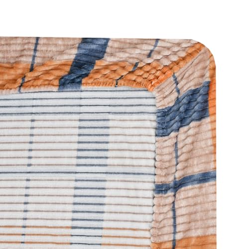 KAWI Velvet Pencil Print 300 GSM Woolen Fleece Warm Winter Checkred Flannel Elastic Fitted Bedsheets for Double Bed King Size 90x100 (78x72X10) inches with 2 Pillow Cover,- Brown - Image 4