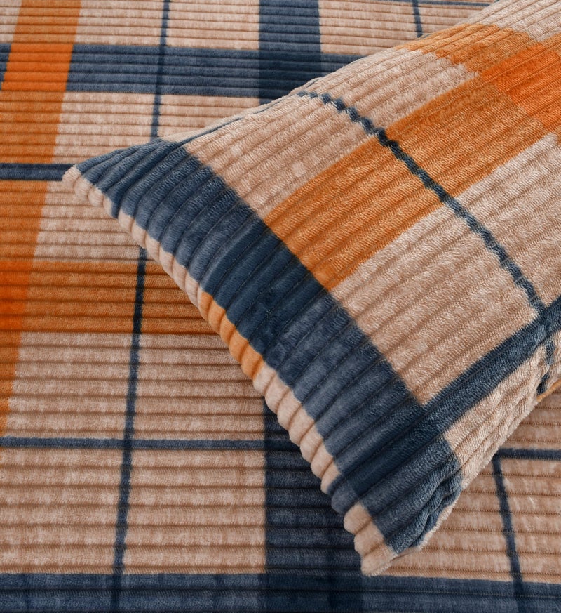 KAWI Velvet Pencil Print 300 GSM Woolen Fleece Warm Winter Checkred Flannel Elastic Fitted Bedsheets for Double Bed King Size 90x100 (78x72X10) inches with 2 Pillow Cover,- Brown - Image 5