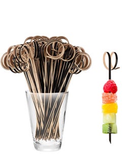 100 PCS Cocktail Stick Bamboo Fruit Sticks Wooden Toothpicks (12cm) for Party Tapas Nibbles Canapes Appetiser Fruit Skewer BBQ Sandwich Bento Accessory Pick Food (Black)