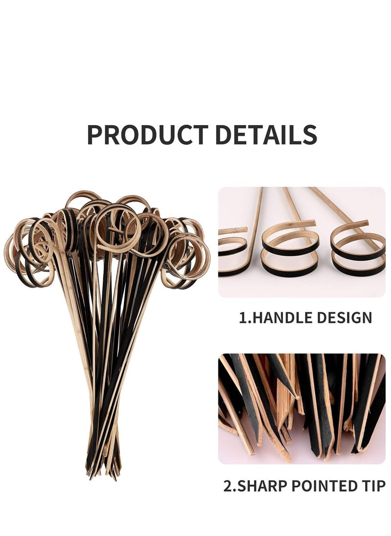 Excefore - 100 PCS Cocktail Stick Bamboo Fruit Sticks Wooden Toothpicks (12cm) for Party Tapas Nibbles Canapes Appetiser Fruit Skewer BBQ Sandwich Bento Accessory Pick Food (Black) - Image 1