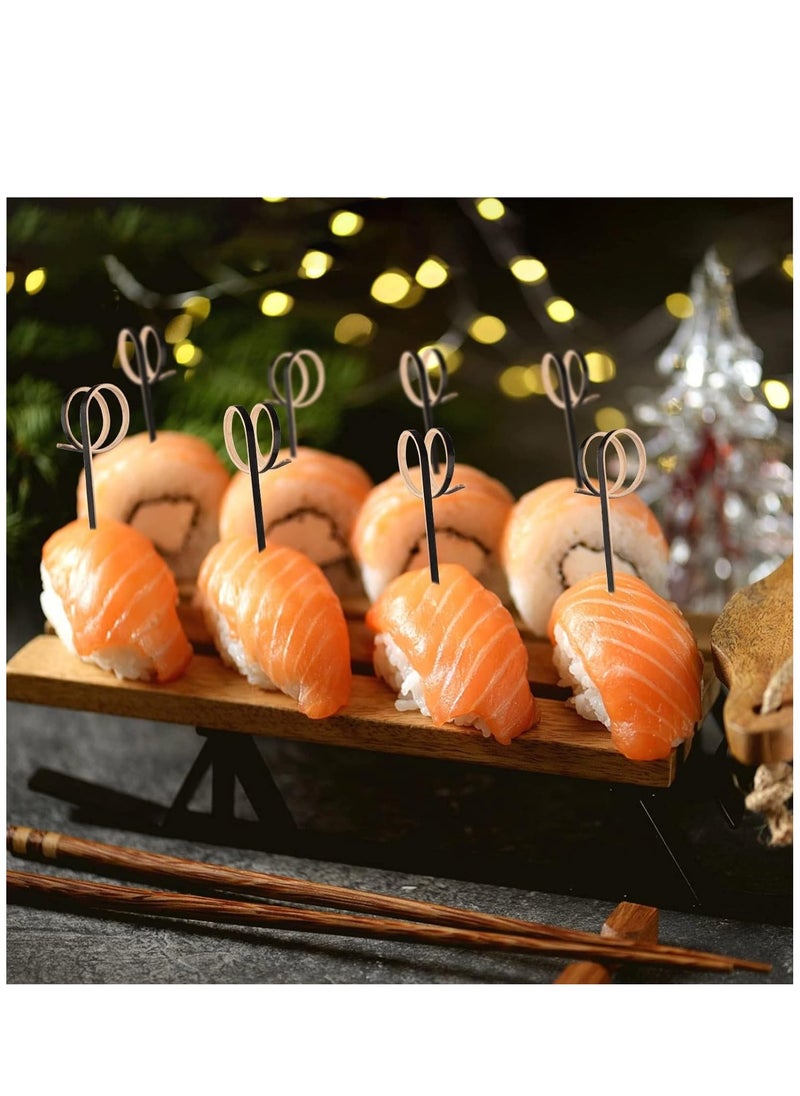 Excefore - 100 PCS Cocktail Stick Bamboo Fruit Sticks Wooden Toothpicks (12cm) for Party Tapas Nibbles Canapes Appetiser Fruit Skewer BBQ Sandwich Bento Accessory Pick Food (Black) - Image 1