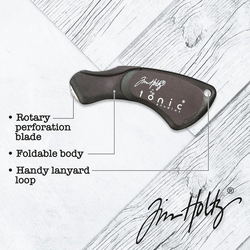 TONIC STUDIOS Mini Rotary Perforator - 18mm Pinking Blade for Cutting Perforated Paper - Rolling Craft Tool for Cardstock and Scrapbooks - Small & Foldable, Black, 5 x 4 x 0.5 - Image 3