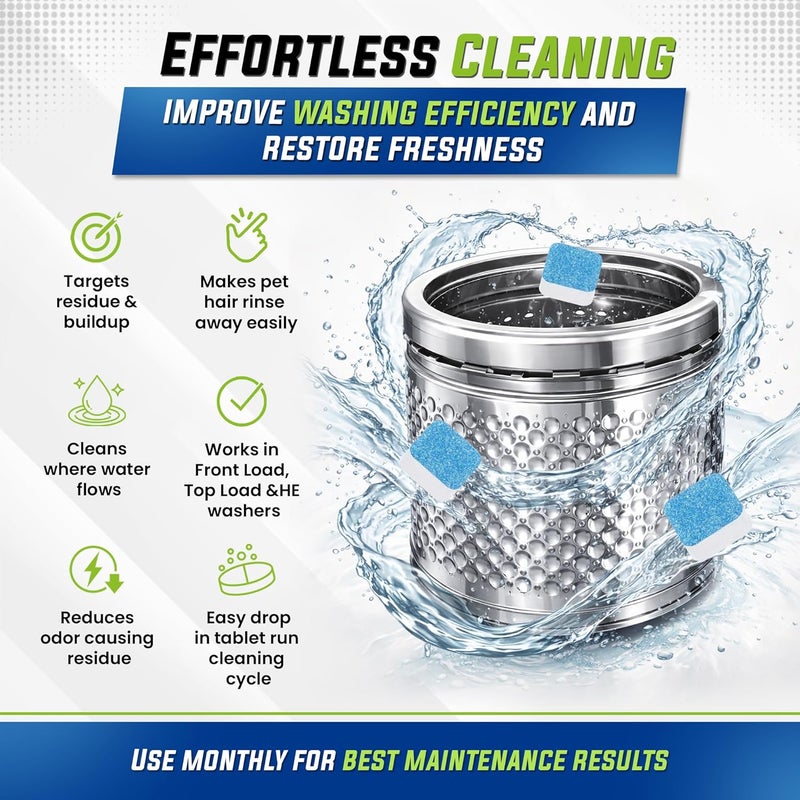 True Fresh Washing Machine Cleaner Tablets 25-Pack - Deep Cleaning Washer cleaner Tablets for Top loader, front Load & HE - Cleans Drum, Tub seal & other Parts Descaler & septic safe - Image 3