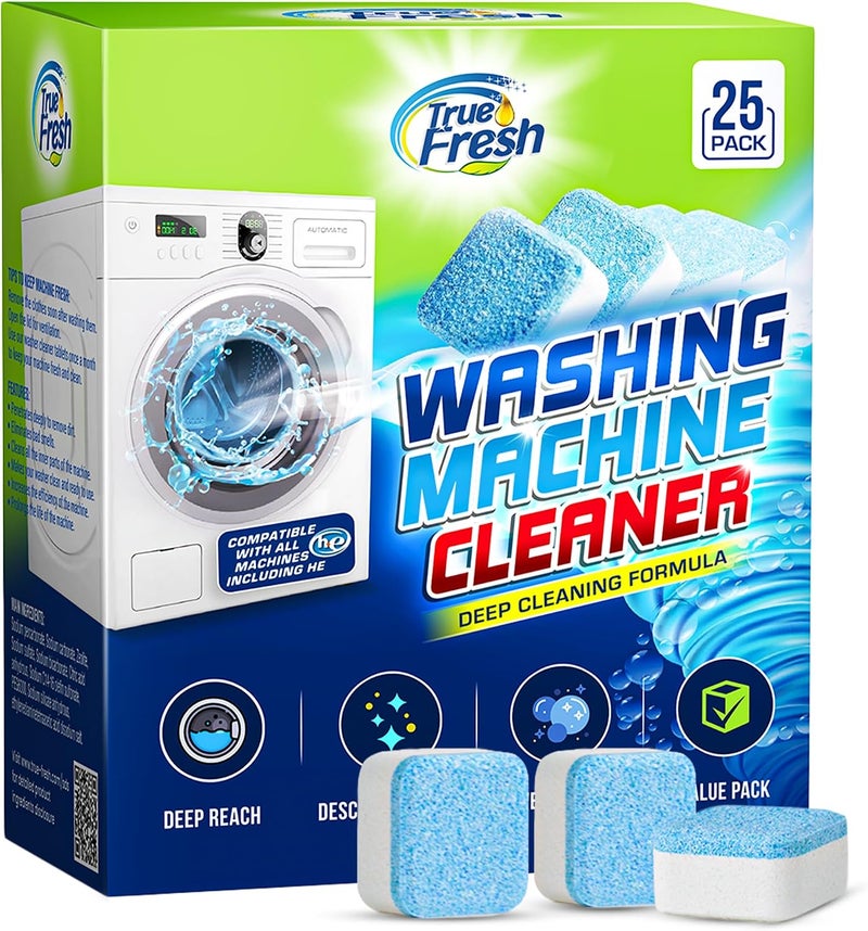 True Fresh Washing Machine Cleaner Tablets 25-Pack - Deep Cleaning Washer cleaner Tablets for Top loader, front Load & HE - Cleans Drum, Tub seal & other Parts Descaler & septic safe - Image 1