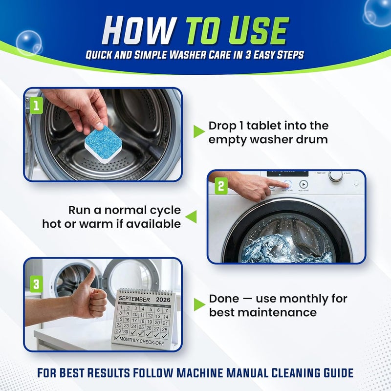 True Fresh Washing Machine Cleaner Tablets 25-Pack - Deep Cleaning Washer cleaner Tablets for Top loader, front Load & HE - Cleans Drum, Tub seal & other Parts Descaler & septic safe - Image 4