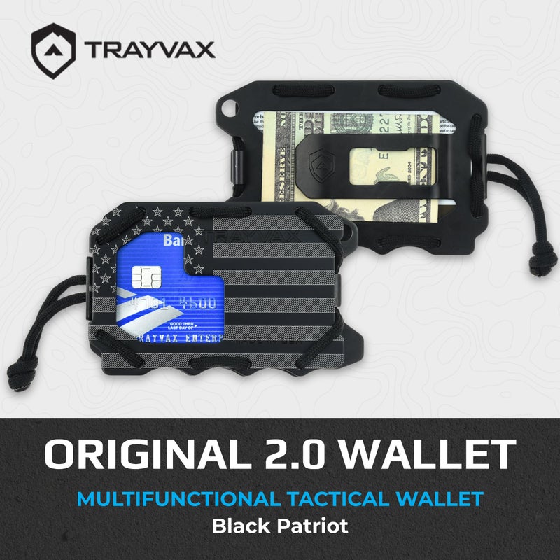 Trayvax Original 2.0 Wallet, RFID Front Pocket Tactical Metal Credit Card Holder with Money Clip, Slim Minimalist Wallet for Men and Women, Black Patriot - Image 2