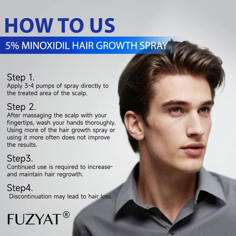FUZYAT 5% Minoxidil for Men Hair Loss Treatment, Minoxidil for Women Hair Growth Spray, For Men & Women, Supports Thinning Hair, With Biotin, Easy Daily Application (60ml) - Image 5