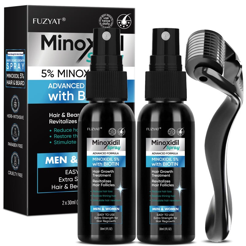 FUZYAT 5% Minoxidil for Men Hair Loss Treatment, Minoxidil for Women Hair Growth Spray, For Men & Women, Supports Thinning Hair, With Biotin, Easy Daily Application (60ml) - Image 1