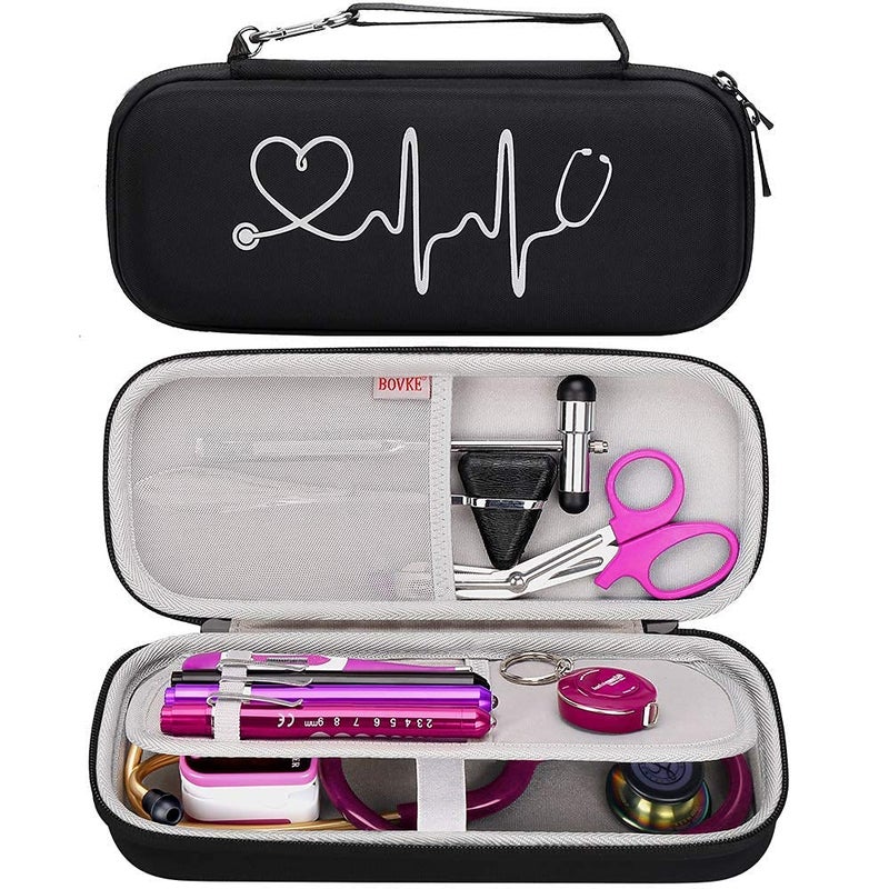 BOVKE Stethoscope Case for 3M Littmann Classic III Monitoring, Lightweight II S.E, Cardiology IV Diagnostic, MDF Acoustica Stethoscopes, Extra Room for Nurse Essentials and Medical Supplies, Black
