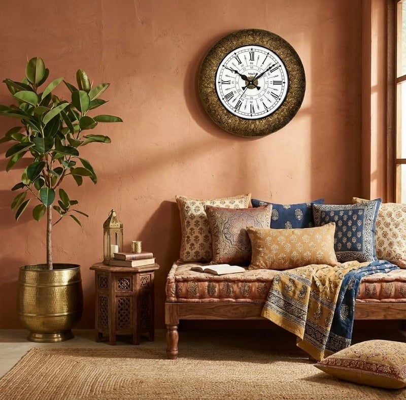 RoyalsCart Vintage India Inspired Wall Clock for Living Room Stylish | 16 inch Royal Metal Antique Golden Wall Clock for Hall and Bedroom Stylish | Big Designer Wall Clocks for Home Decor [KTWC221D] - Image 2