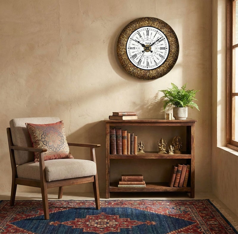 RoyalsCart Vintage India Inspired Wall Clock for Living Room Stylish | 16 inch Royal Metal Antique Golden Wall Clock for Hall and Bedroom Stylish | Big Designer Wall Clocks for Home Decor [KTWC221D] - Image 4