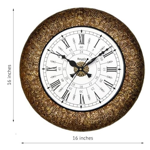 RoyalsCart Vintage India Inspired Wall Clock for Living Room Stylish | 16 inch Royal Metal Antique Golden Wall Clock for Hall and Bedroom Stylish | Big Designer Wall Clocks for Home Decor [KTWC221D] - Image 3