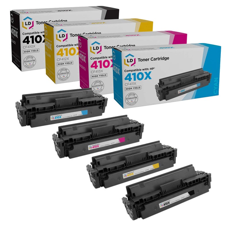 LD Products Compatible Toner Cartridge Replacements for HP 410X High Yield (1 Black, 1 Cyan, 1 Magenta, 1 Yellow, 4PK) for HP Color Laserjet Pro MFP M477fdn M477fdw M477fnw M452dn M452dw and M452nww - Image 1