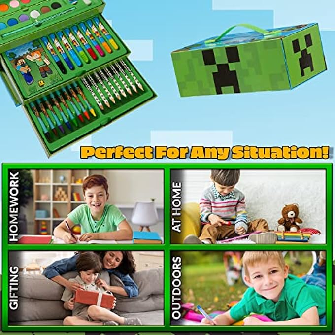 MINECRAFT ART SET, COLOURING SETS FOR CHILDREN, OVER 40 ART SUPPLIES FOR KIDS - Image 5