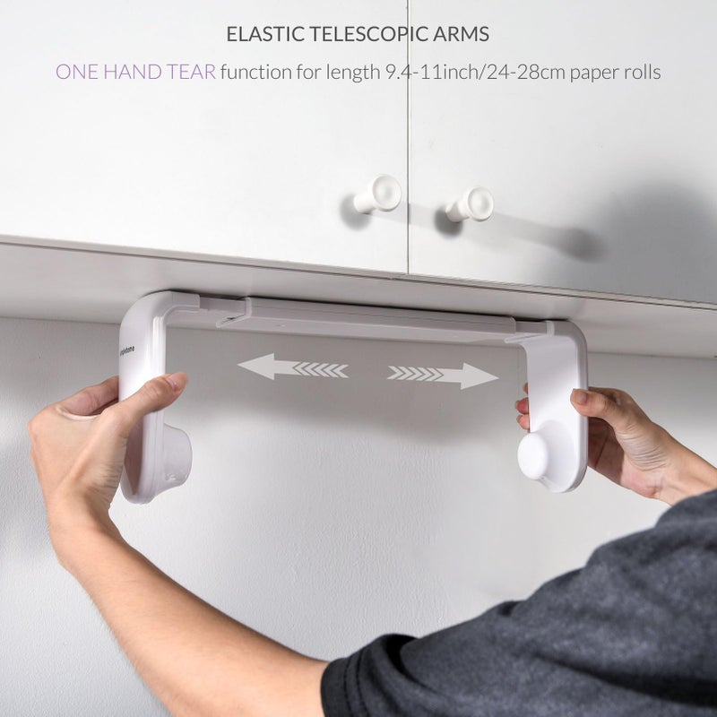 simpletome Paper Towel Holder ONE Hand Tear Adaptive Tension Arm Adjustable Length 9.4-11inch/24-28cm (White) - Image 4