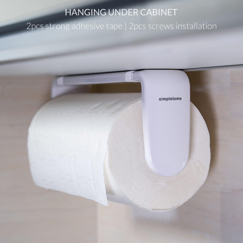 simpletome Paper Towel Holder ONE Hand Tear Adaptive Tension Arm Adjustable Length 9.4-11inch/24-28cm (White) - Image 2