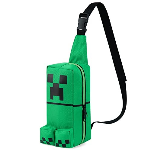 MINECRAFT حقيبة كروس بودي للأطفال من ماين كرافت، حقيبة سفر كتف مع حزام قابل للتعديل، مدرسة، موضة، بضائع رسمية باللون الأخضر - Image 1