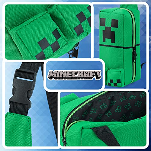 MINECRAFT حقيبة كروس بودي للأطفال من ماين كرافت، حقيبة سفر كتف مع حزام قابل للتعديل، مدرسة، موضة، بضائع رسمية باللون الأخضر - Image 4