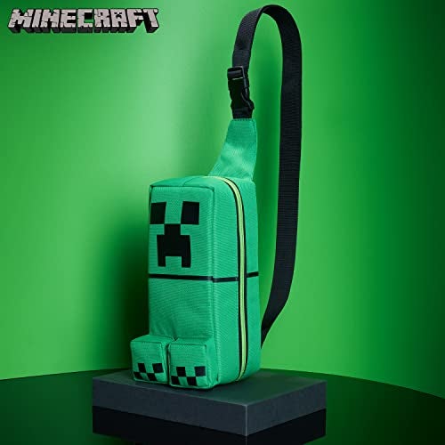 MINECRAFT حقيبة كروس بودي للأطفال من ماين كرافت، حقيبة سفر كتف مع حزام قابل للتعديل، مدرسة، موضة، بضائع رسمية باللون الأخضر - Image 2