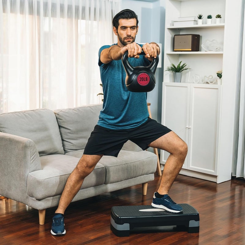 BalanceFrom مجموعة كتل حديدية من الفينيل، خيارات 30/45/50/75 رطل – أوزان تدريب القوة المملوءة بالأسمنت مع مقبض مريح وترميز بالألوان للياقة البدنية الكاملة في المنزل أو الصالة الرياضية - Image 5