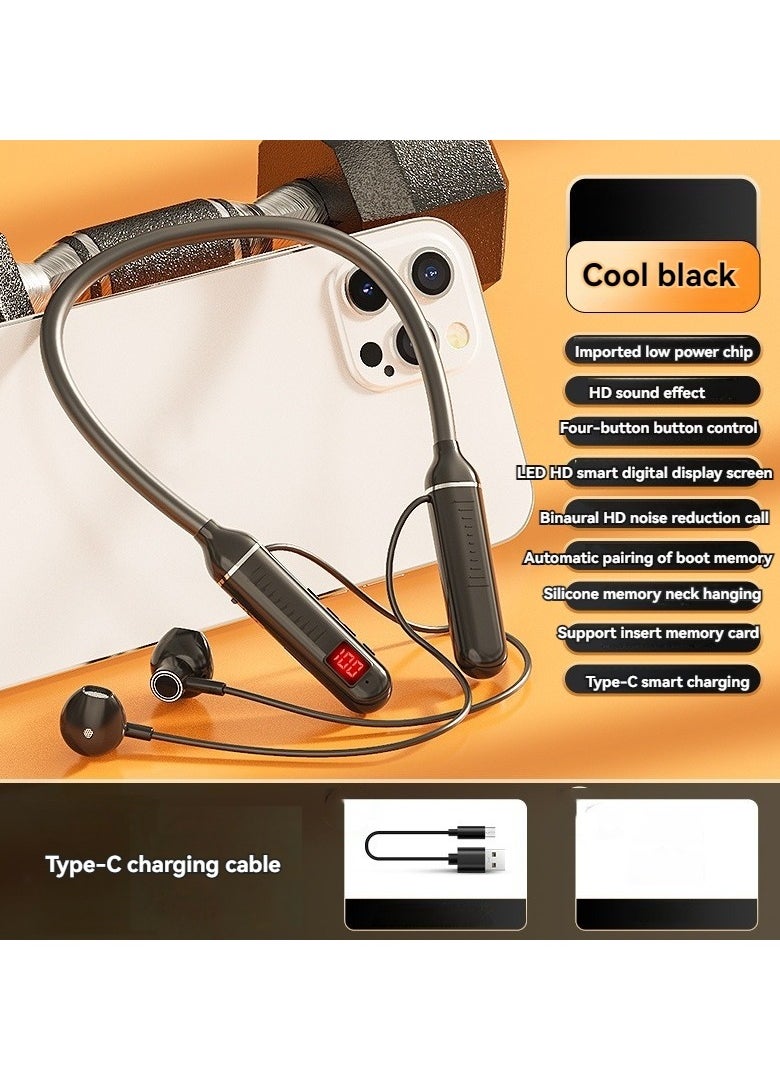 Generic New neck-mounted wireless Bluetooth headset with digital display and ultra-long standby in-ear wireless sports headset (cool black)  - Image 1