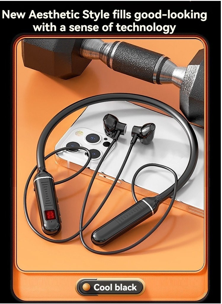 Generic New neck-mounted wireless Bluetooth headset with digital display and ultra-long standby in-ear wireless sports headset (cool black)  - Image 3