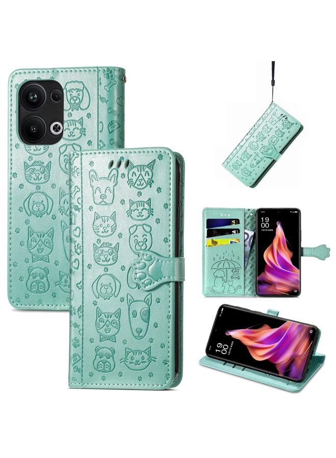 S-TOP Case For OPPO Reno9 Pro+ Cat and Dog Embossed Leather Phone Case - Image 1