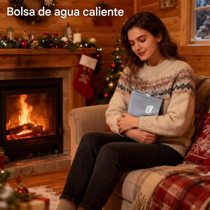 Gray Electric Hot Water Bag With Plush Case For Menstrual Cramps And Muscle Pain Relief - Image 3