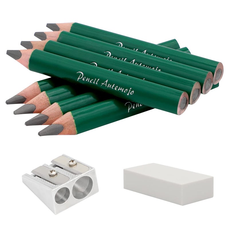 AUTEMOJO Suitable for 2-5 years old short triangle big wide grip thick pencils, 8 3.5 inch thick pencils, preschool children, children hand drawing mini wooden pencils (dark green) - Image 1