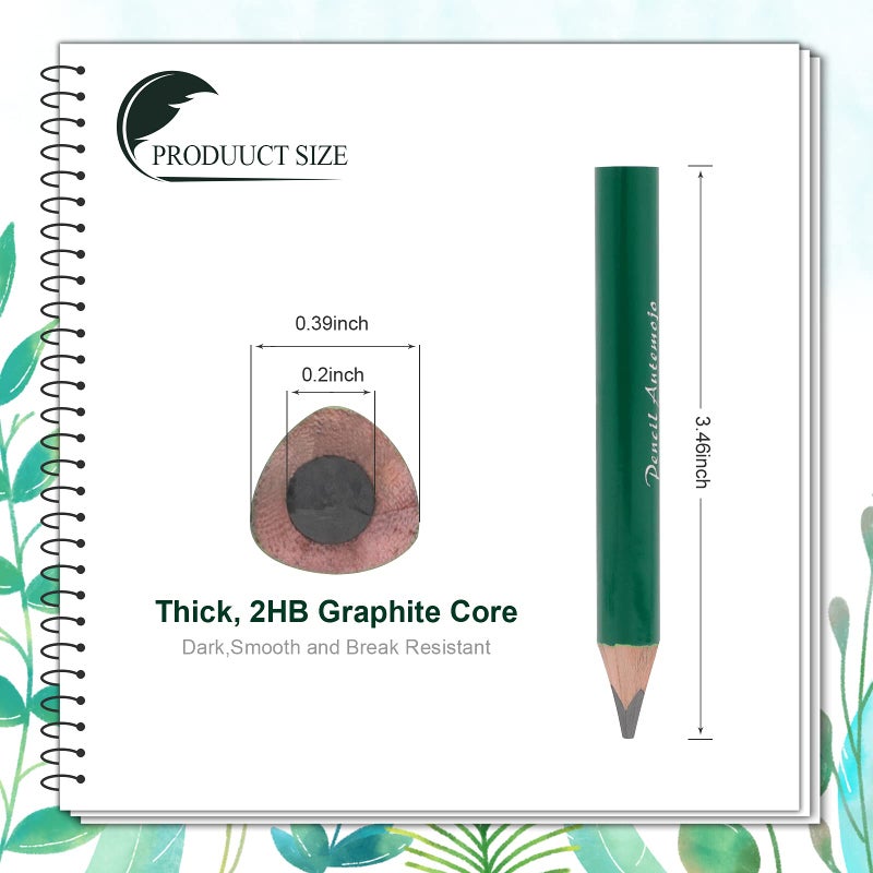 AUTEMOJO Suitable for 2-5 years old short triangle big wide grip thick pencils, 8 3.5 inch thick pencils, preschool children, children hand drawing mini wooden pencils (dark green) - Image 2