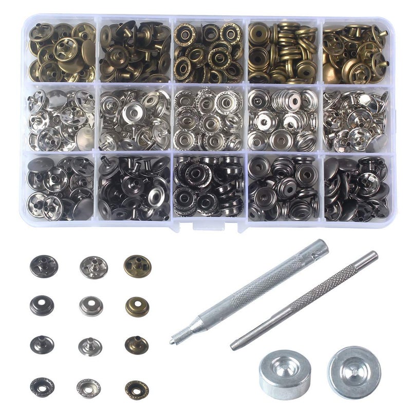 INNEOTC 90 Sets  12mm12 Metal Gunmetal Black Plated Steel Snaps Fastener Leather Rapid Rivet Button Sewing with Seting Tool 12mm Mixed