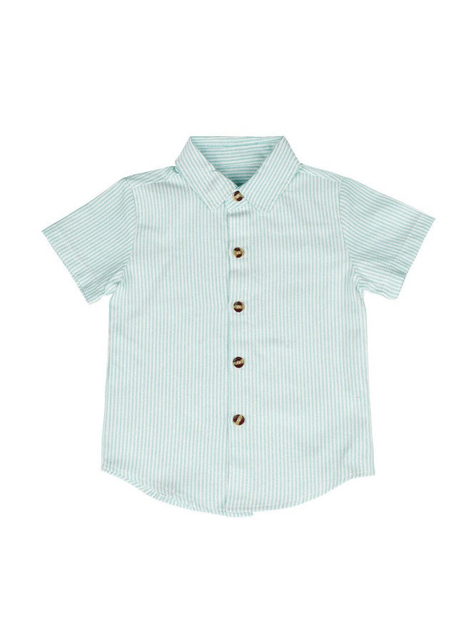 Luobobeibei Children's Shirt, Summer Boys' Korean-style Turn-down Collar Shirt, Fashionable Undershirt For Young Children, Green, Size 120 - Image 1