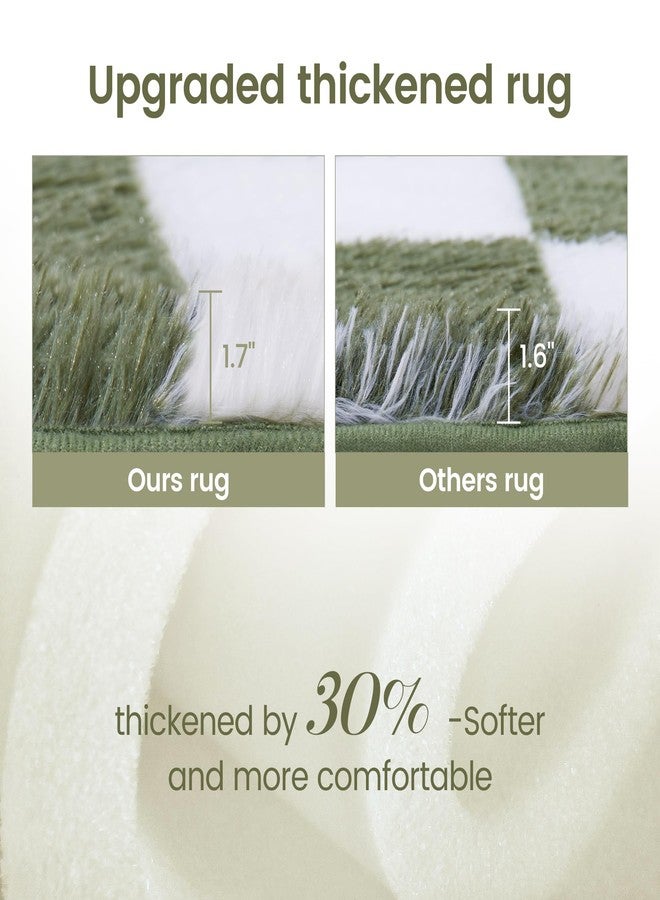 TOOHUB Super Soft Rug for Bedroom, 5x7 Ft Green and White Area Rug Classic Checkered Shaggy Anti-Skid High Pile Soft Fluffy Rug Fuzzy Carpet for Living Room Bedroom Kids Room Nursery, Dorm Home Decor - Image 4