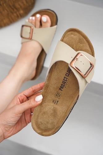 Project Cloud Genuine Leather Sandals Women Dressy Summer Beach Essentials - Flip Flops & Slides with Memory Foam Insole Womens Sandals Comfortable Footwear (Ibiza, Nude, 6.5) - Image 5